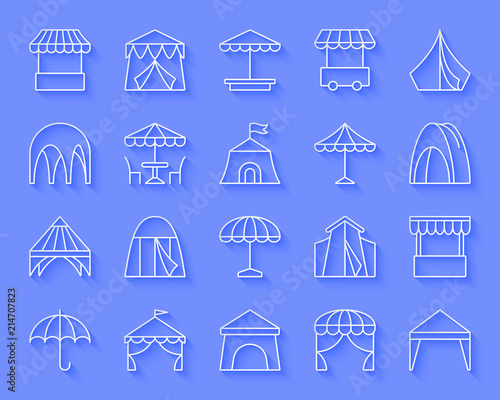 Tent simple paper cut icons vector set