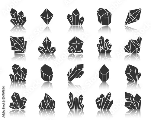 Crystal black silhouette icons vector set