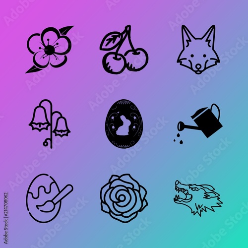 Vector icon set about flowers with 9 icons related to set, fruit, funny, denali, farm, professional, harebell, flower, bluebell and isolated