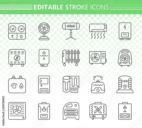 Hvac simple black line icons vector set