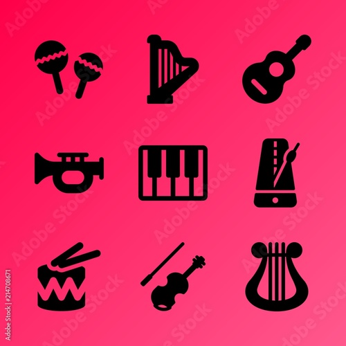 Vector icon set about music instruments with 9 icons related to wallpaper, design, sound, gusli, music keys, band, song, bass, fiddlestick and symbol
