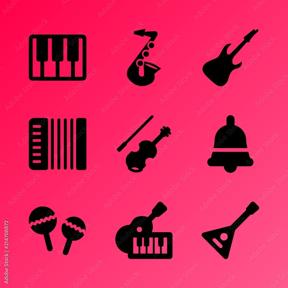 Fototapeta premium Vector icon set about music instruments with 9 icons related to maracas, fiddlestick, wallpaper, clef, piano, sheet, band, symbol, sound and art