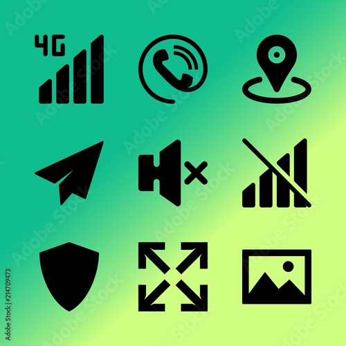 Vector icon set about mobile device with 9 icons related to geometric, bubble, board, clean, mute, point, empty, cyber, road and graphic