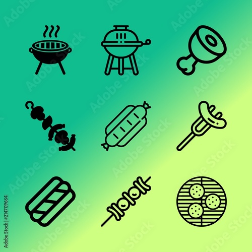 Vector icon set about barbecue with 9 icons related to white, marinated, mustard, barbecue, plate, tenderloin, raw, dogs, junk-food and party