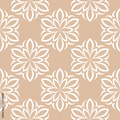 White floral pattern on beige seamless background