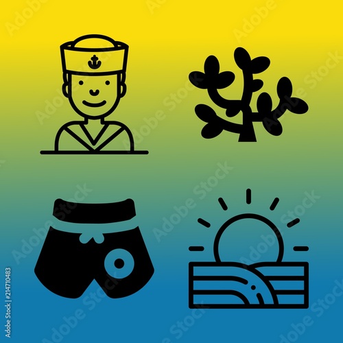 Vector icon set  about sea with 4 icons related to horizon, travel, life, water and tree