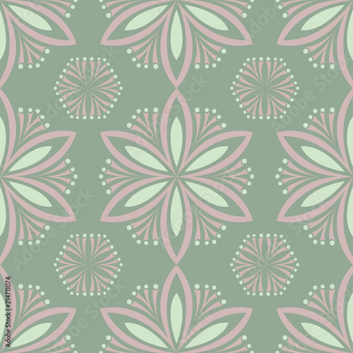 Olive green floral seamless pattern. Background with flower designs