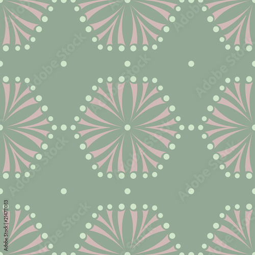 Olive green floral seamless pattern with pale pink elements. Background with flower designs