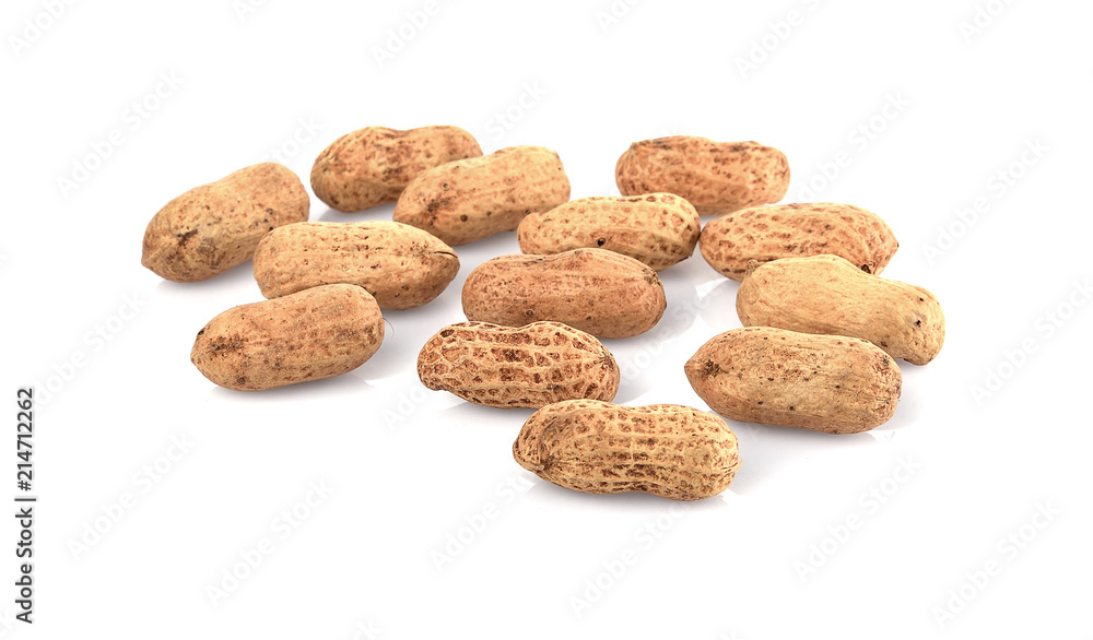Peanuts, nuts in shells on white background. Peanuts, nuts in shells on white background.