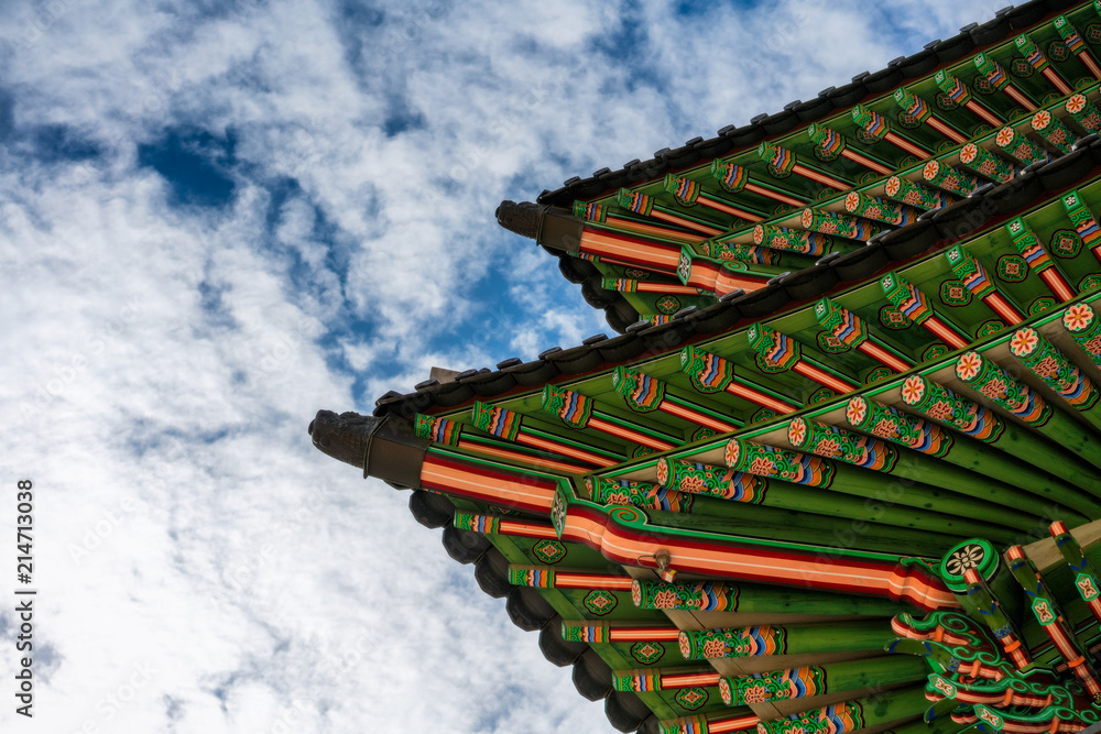 Gyeongbokgung Palace  with blue sky and clouds at Seoul city, South Korea.