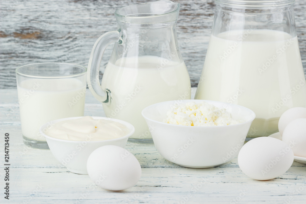 Different dairy products on the wooden background Different dairy products on the wooden background