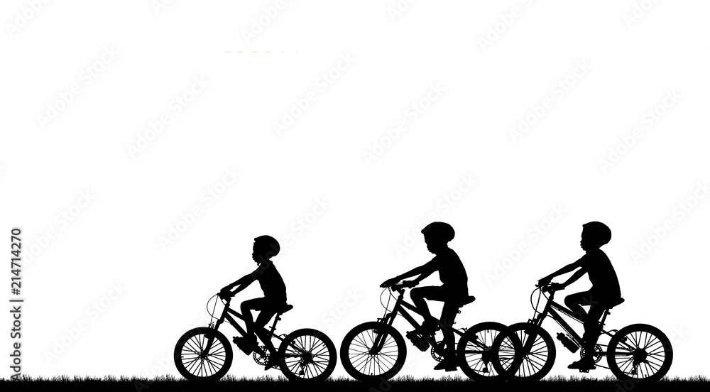 Obraz premium Silhouette group boy friend and bike relaxing on white background