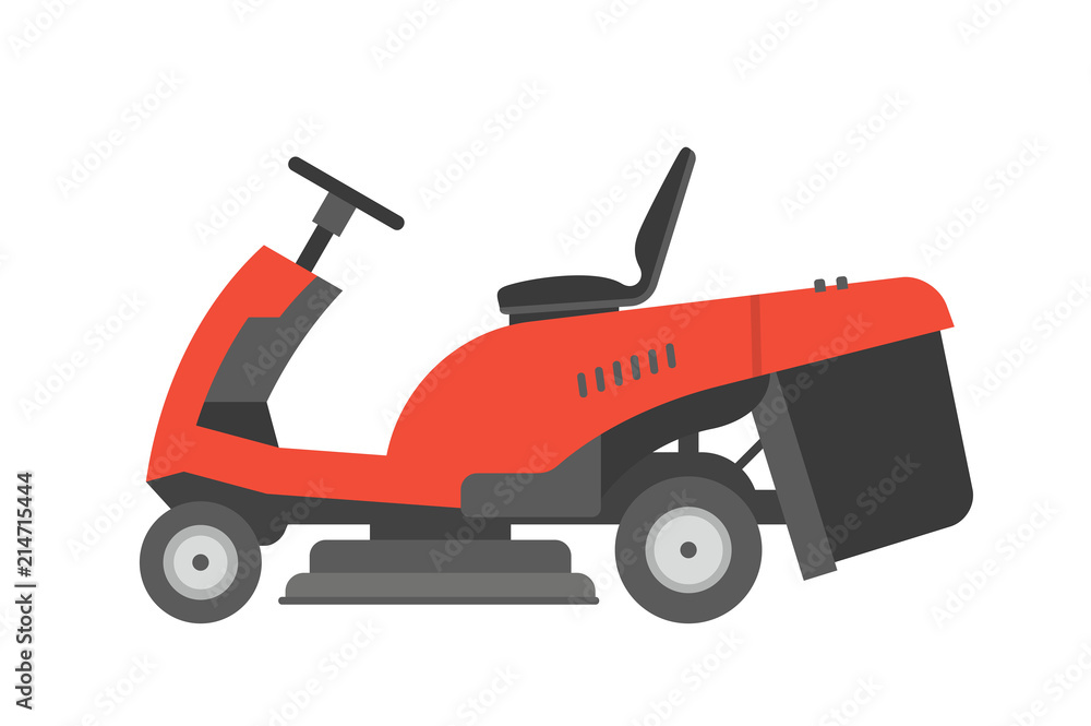 Red lawnmower. flat style. isolated on white background