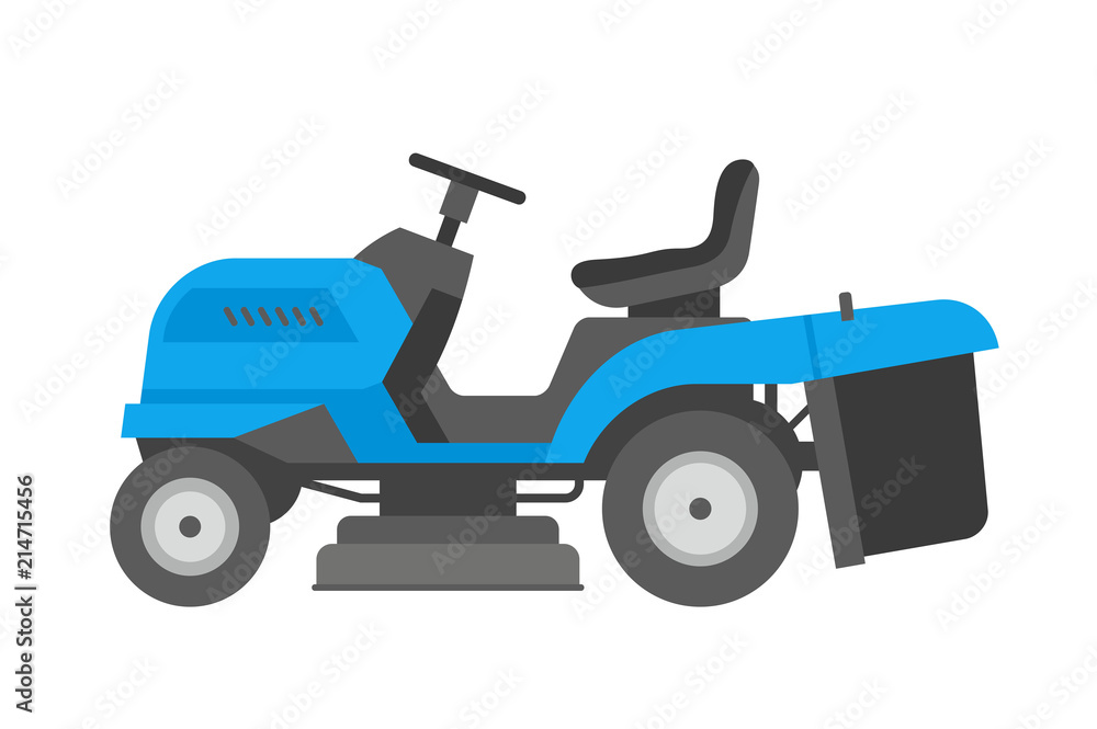 Blue  lawnmower. flat style. isolated on white background