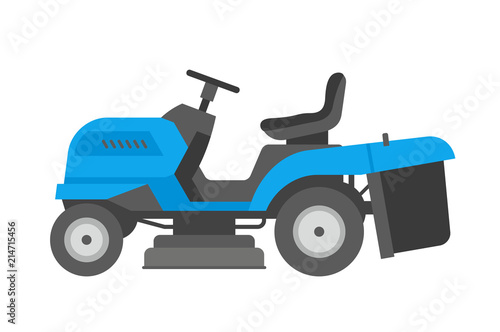 Blue  lawnmower. flat style. isolated on white background