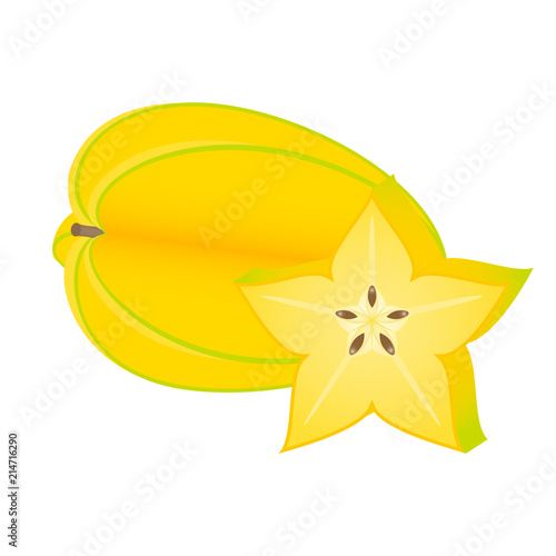 Starfruit slice isolated on white background. Vector illustration of carambola.
