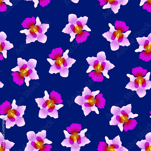 Fototapeta Naklejka Na Ścianę i Meble -  Purple Vanda Miss Joaquim Orchid on Navy Blue Background