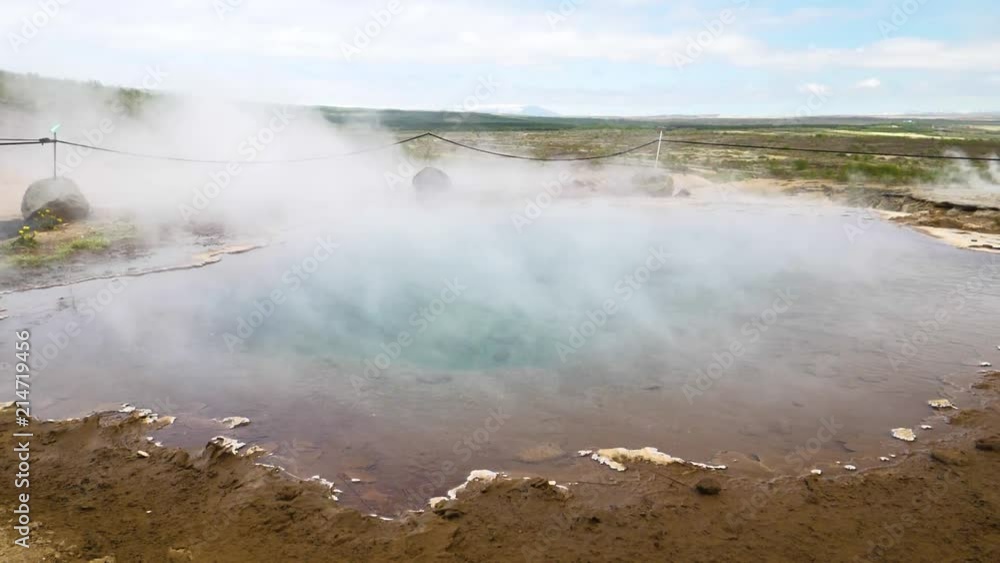 natural hot boiling water slow motion, clear blue water geysir, iceland natural hot boiling water slow motion, clear blue water geysir, iceland