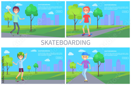 Skateboarding Banner Set, Vector Illustration