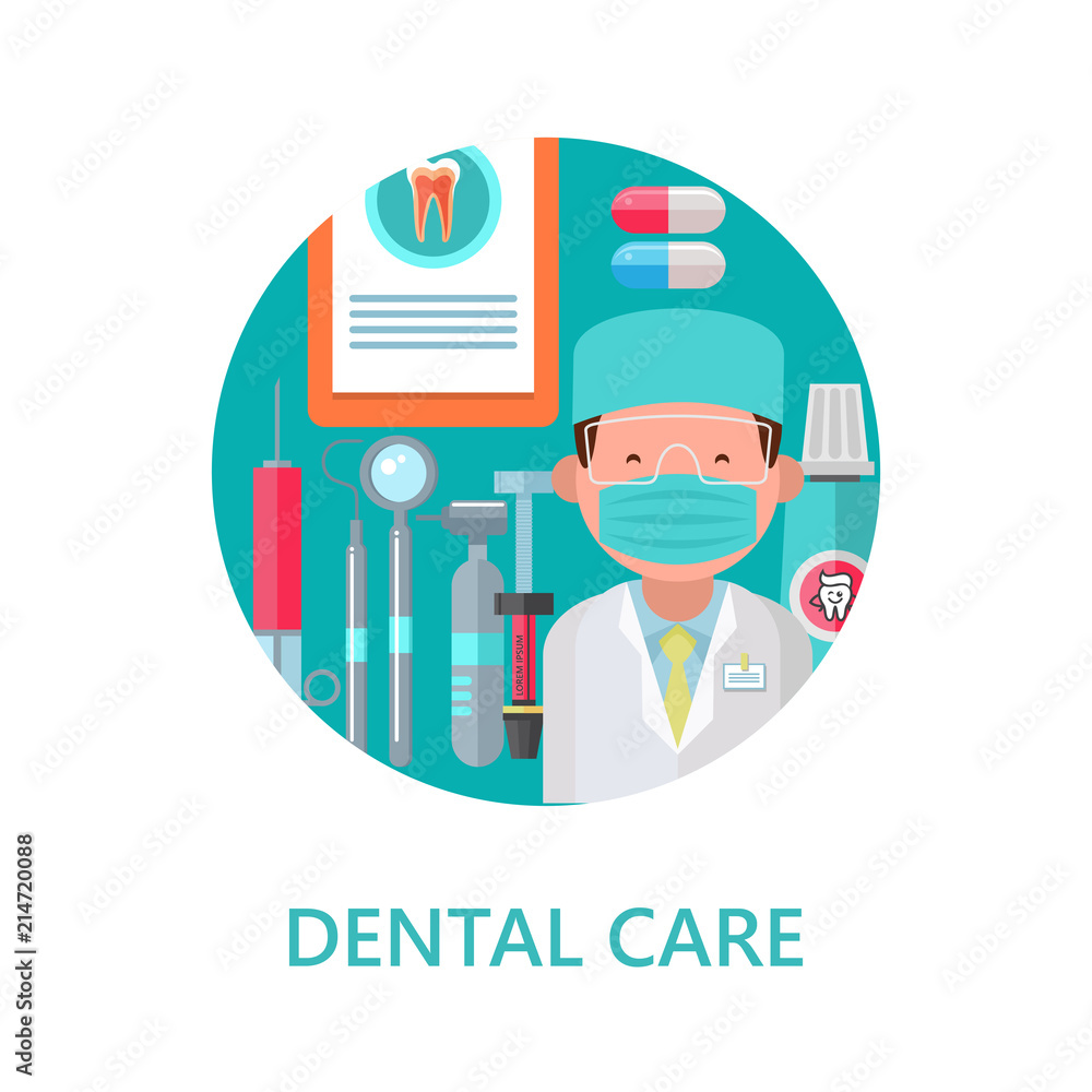 Dental care. Vector illustration in flat style. Dental care. Vector illustration in flat style.