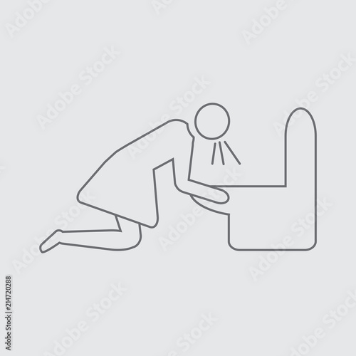 Nausea or vomit female outline vector icon.  Pregnancy toxicosis concept. Medicine side effect. 