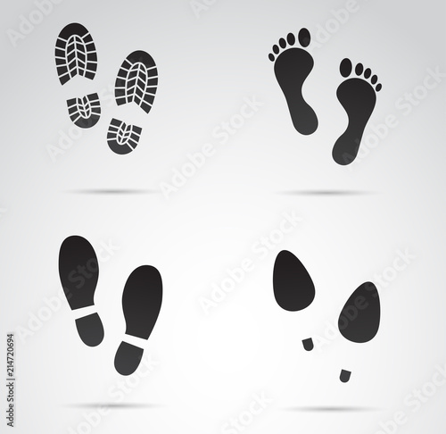Human footprint vector icon set. Bare foot, boots, high heels etc. Vector art.