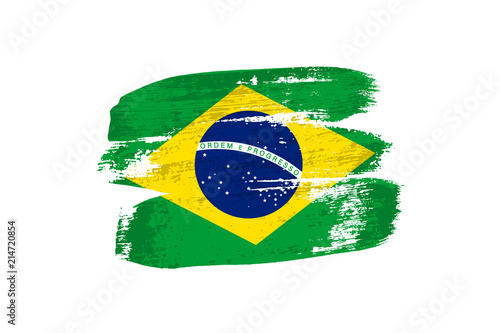 Brazilian flag painted with brush strokes. Vector grunge flag of Brazil isolated on white background.