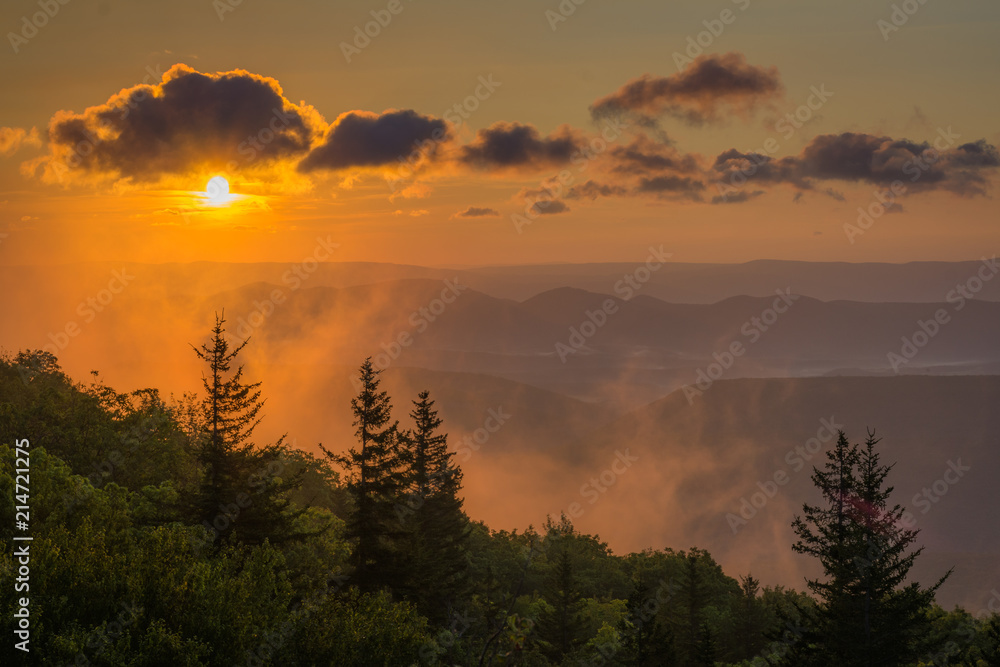 Sunrise view from Bear Rocks Preserve in Dolly Sods Wilderness, Monongahela National Forest, West Virginia.