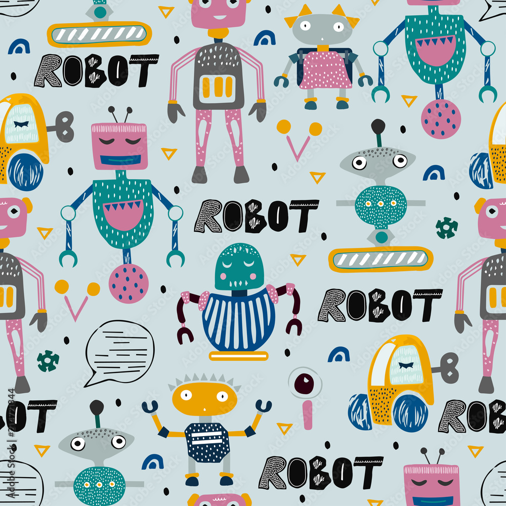 Seamless pattern with robots. Kid, childish and nursery illustration for textile,fabric,background. Seamless pattern with robots. Kid, childish and nursery illustration for textile,fabric,background.