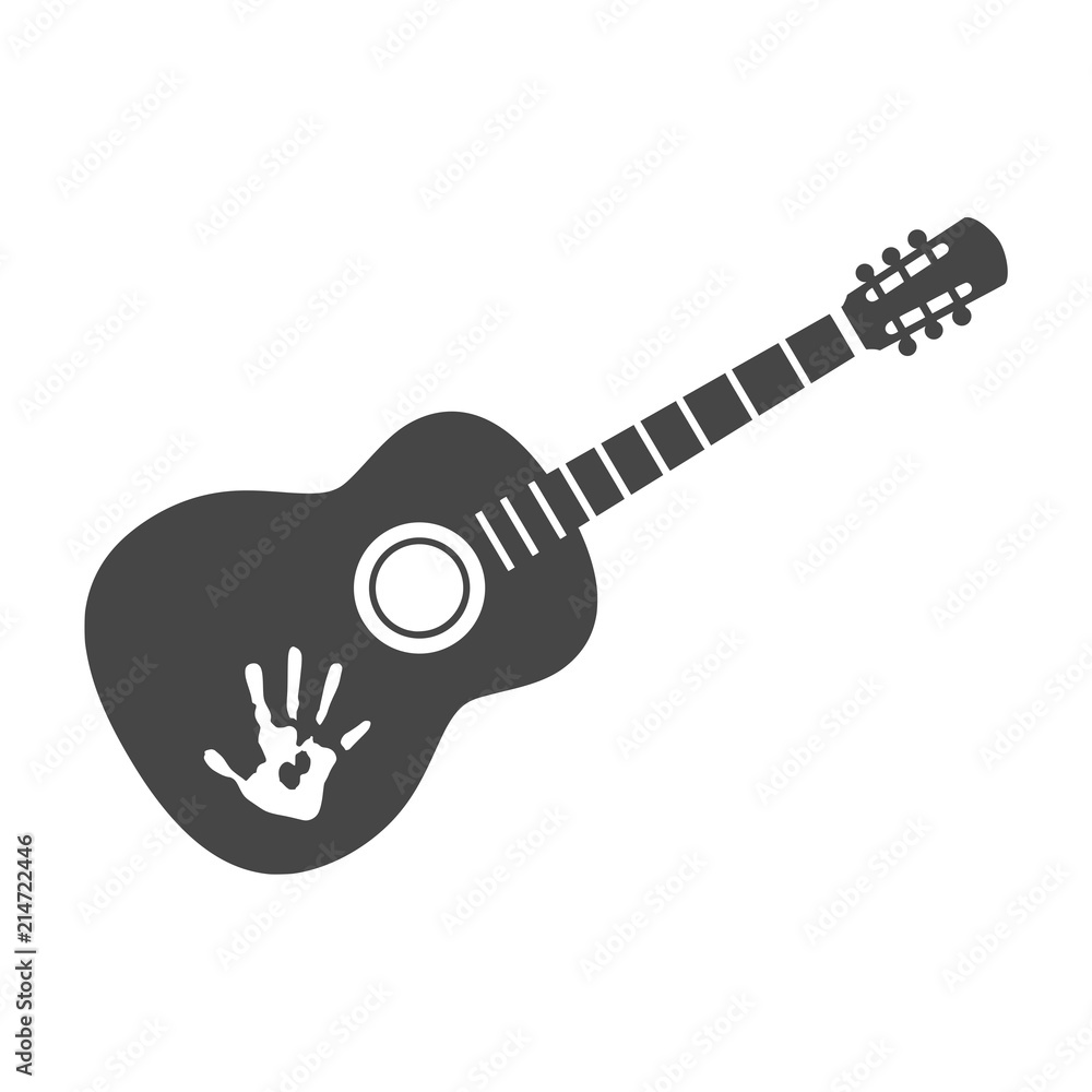 Guitar icon isolated, hand print Guitar icon isolated, hand print