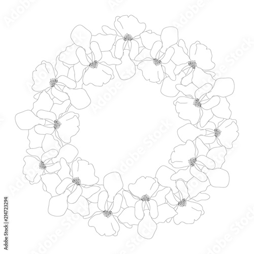 Fototapeta Naklejka Na Ścianę i Meble -  Vanda Miss Joaquim Orchid Outline Wreath