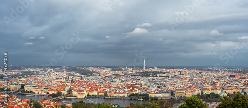 Canvas Print Prague, Czech Republic - October 11, 2017: Panoramic view of the old Prague and television tower,Czech Republic