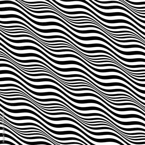 3D wavy background. Dynamic effect. Black and white design. Pattern with optical illusion. Vector illustration. © Login