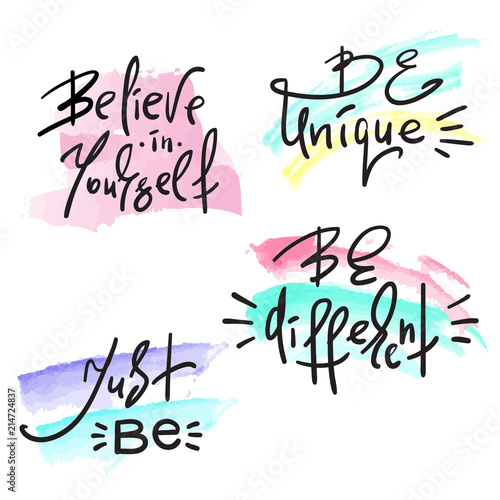 Set of simple inspire and motivational quotes. Hand drawn beautiful lettering. Print for inspirational poster, t-shirt, bag, cups, card, flyer, sticker. Simple vector sign