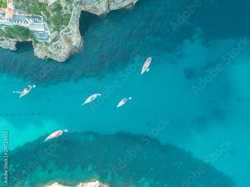 Aerial Above View Yachts Beach Mediterranean Sea Blue Water