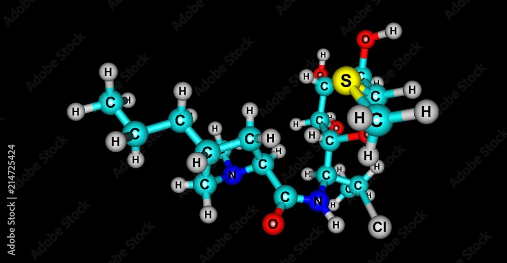 Clindamycin molecular structure isolated on black