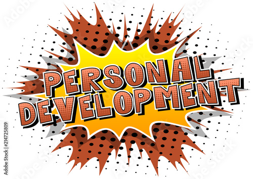 Personal Development - Comic book style word on abstract background.