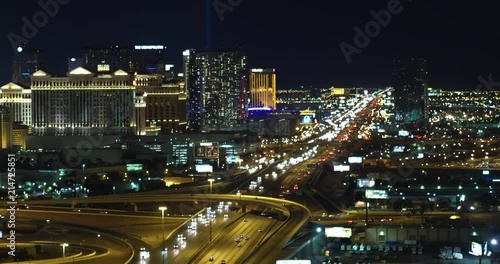 Las Vegas Strip 4k Night Aerial Footage Over Freeway- DJI Inspire X5