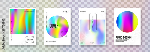 Geometric cover set. Abstract backgrounds. Hipster geometric cover with gradient mesh 90s, 80s retro style. Pearlescent graphic template for brochure, banner, wallpaper, mobile screen