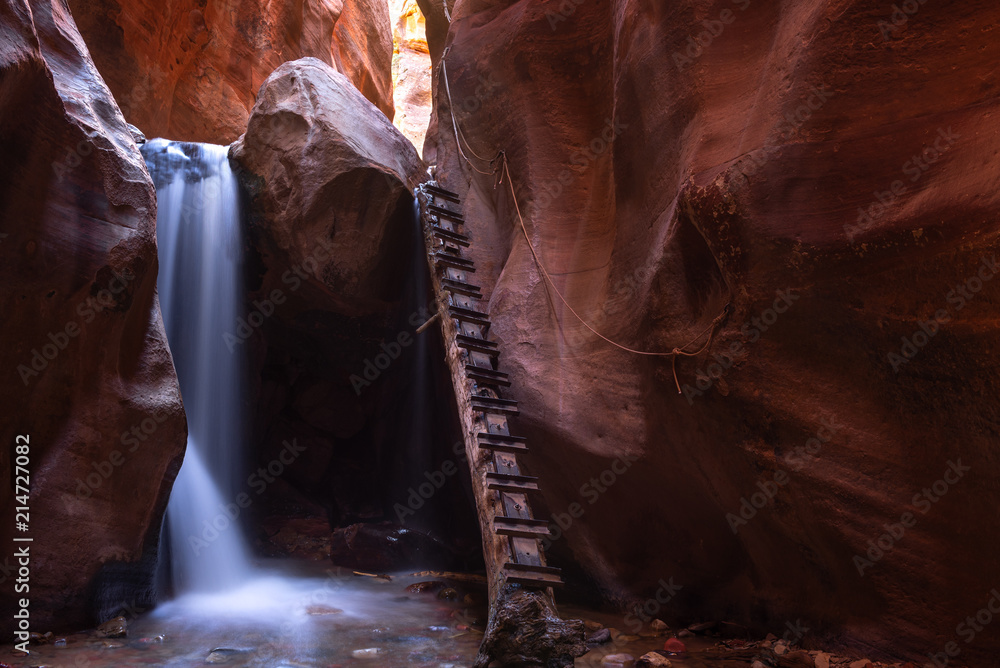 Waterfall at Kanarra creek slot canyon in Zion national park, Utah, USA