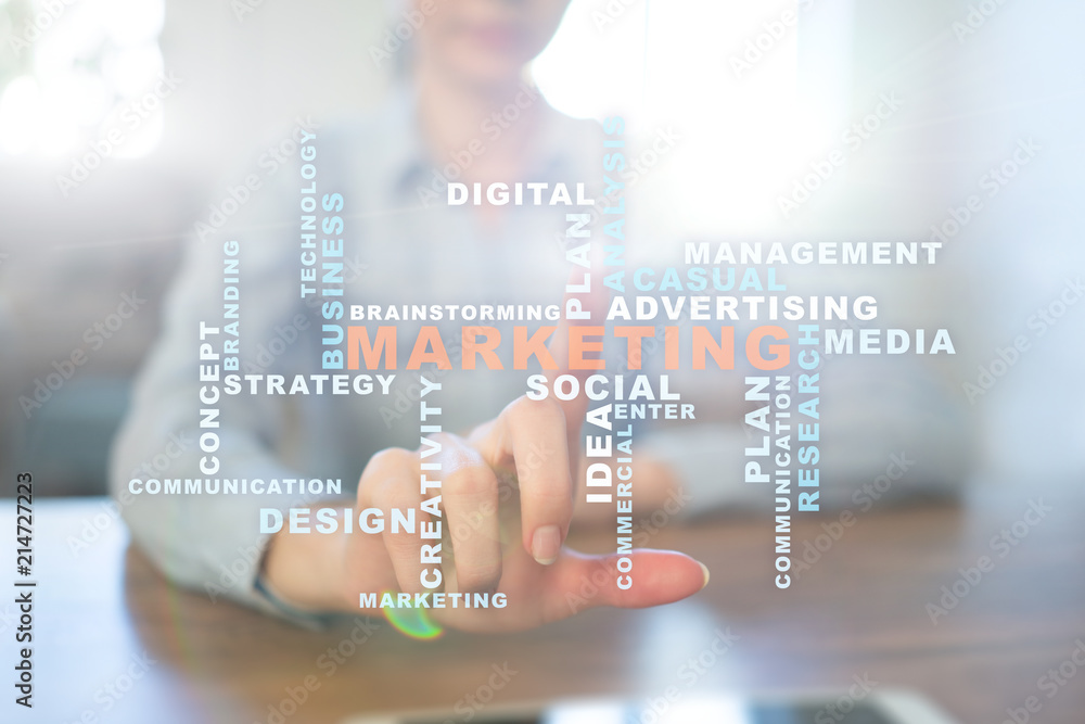 Marketing business concept on the virtual screen. Words cloud. Marketing business concept on the virtual screen. Words cloud.