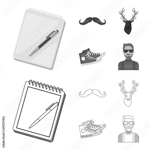 Hipster, fashion, style, subculture .Hipster style set collection icons in outline,monochrome style vector symbol stock illustration web.