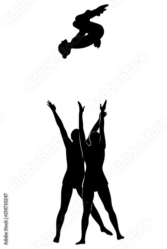 Gymnasts acrobats vector black silhouette
