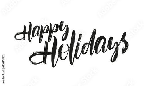 Vector hand drawn brush type lettering of Happy Holidays on white background