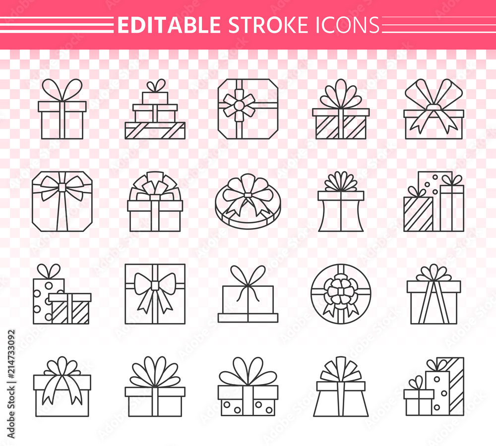Fototapeta premium Gift simple black line icons vector set