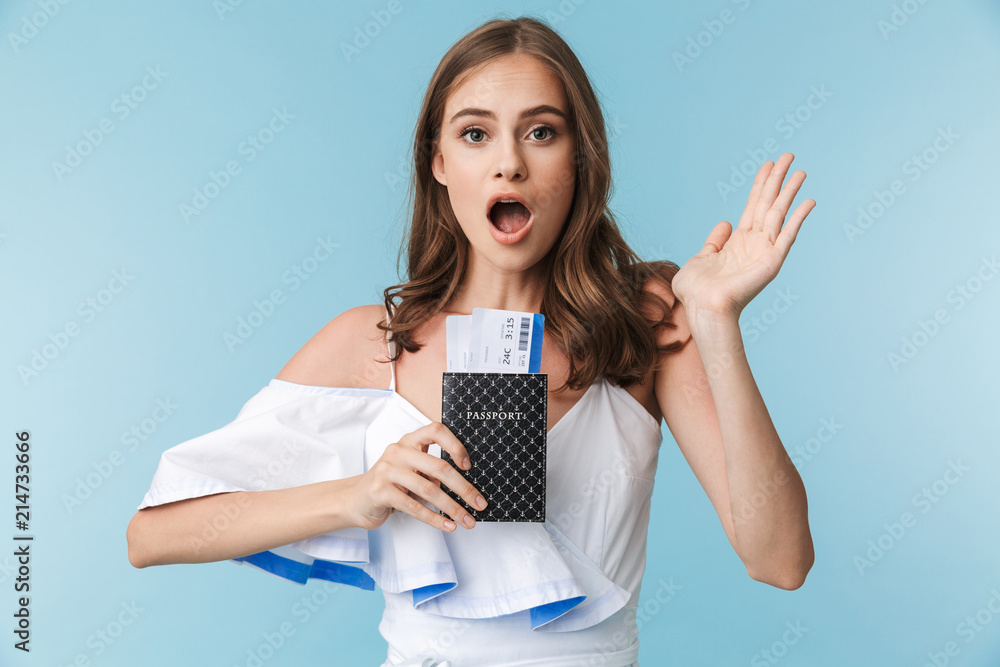 Portrait of an excited young girl in summer clothes Portrait of an excited young girl in summer clothes