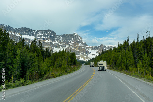 Recreational Vehicle Motorhome on Road Trip to Banff National Park, Canada