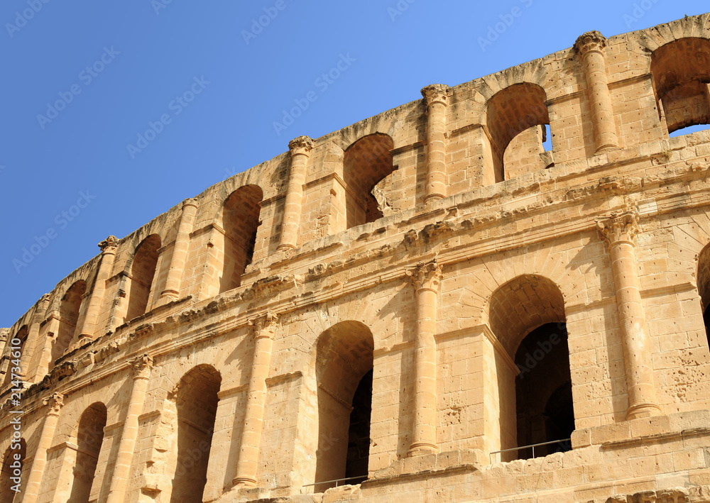 Well-preserved Colosseum of the Roman Empire. El Jem. Tunisia. Africa.