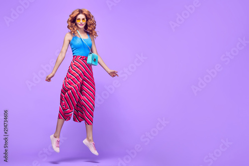 Girl Fool Around. Fashion Summer Outfit on Purple