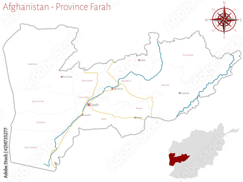 Large and detailed map of the afghan province of Farah.